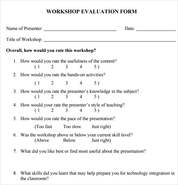 workshop evaluation form sample