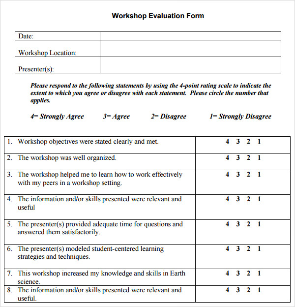 workshop evaluation form template