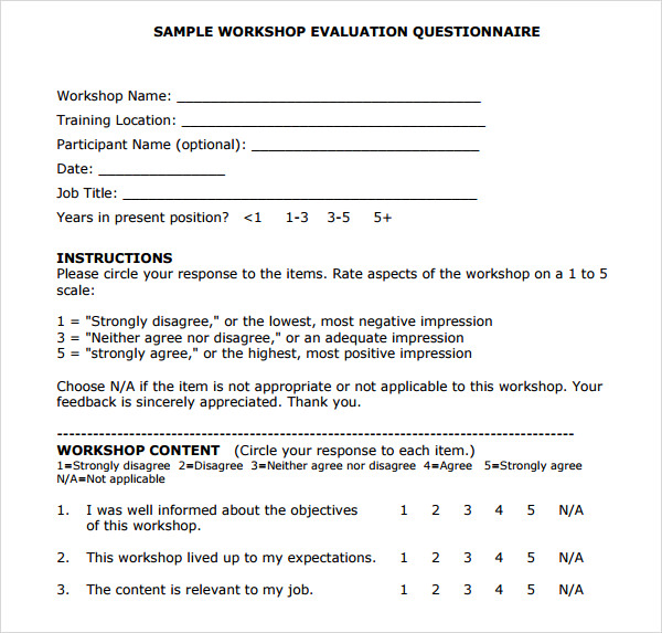 workshop evaluation questions template