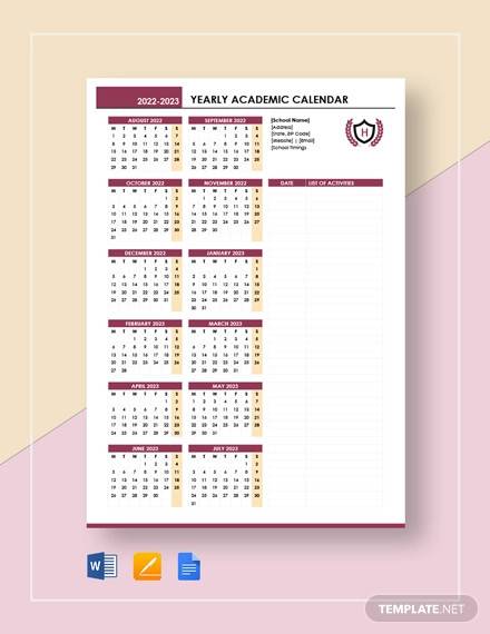 Free Academic Calendar Templates In Google Docs Ms Word Pages Pdf