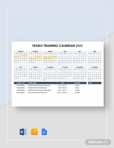 yearly training calendar template