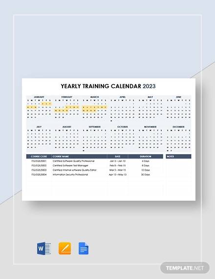 FREE 21  Sample Training Calendar Templates in Google Docs MS Word