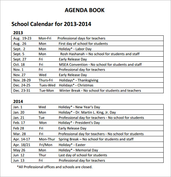 agenda calendar book