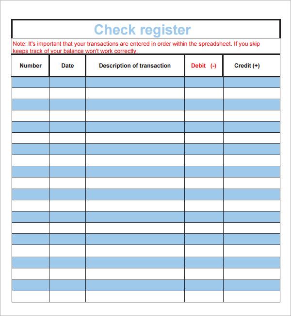 checkbook register template