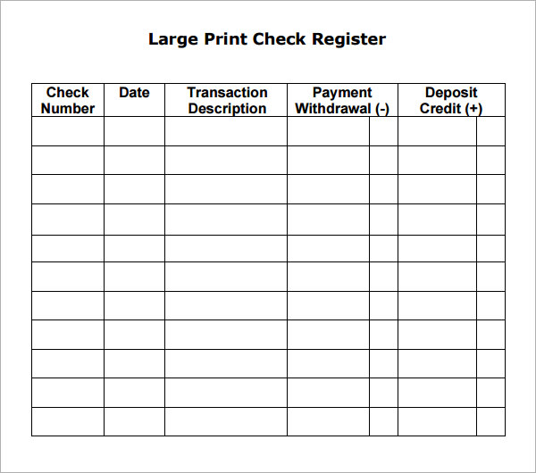 Free Printable Blank Check Register Template Printable