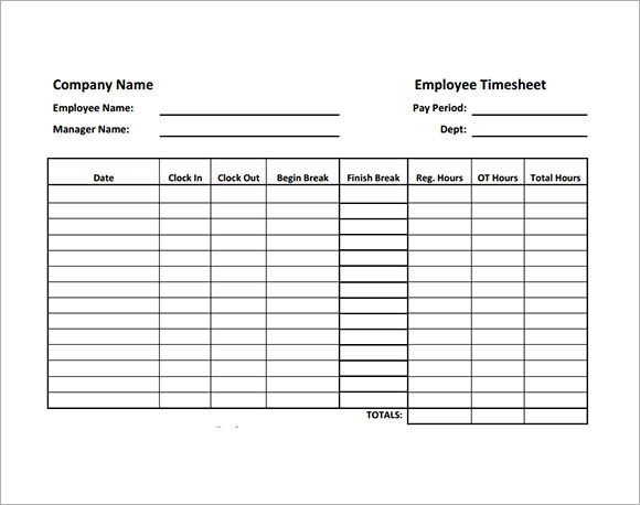 Blank Employee Timesheet Template