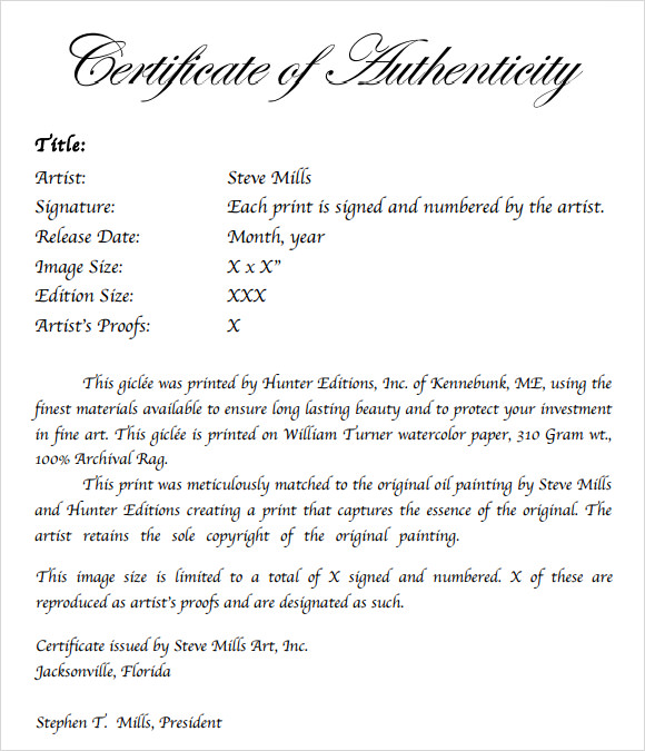 free certificate of authenticity word template