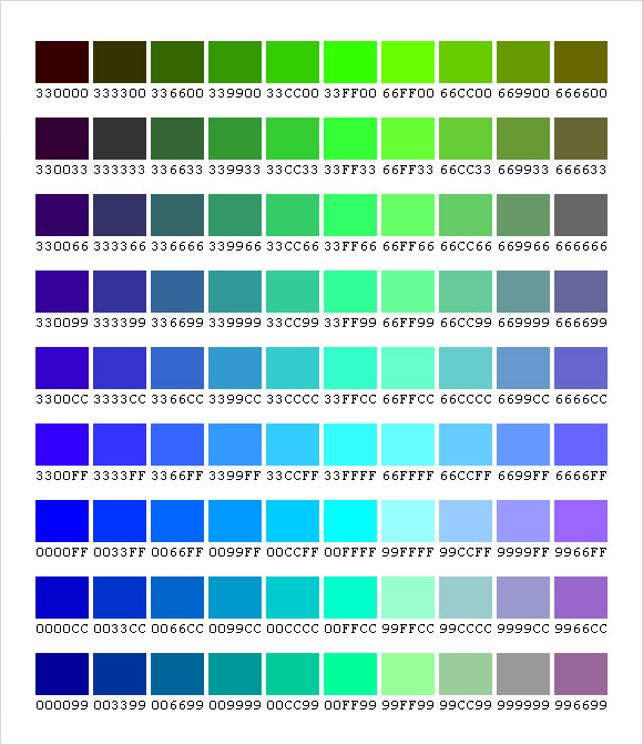 6 Sample CSS Color Charts Sample Templates