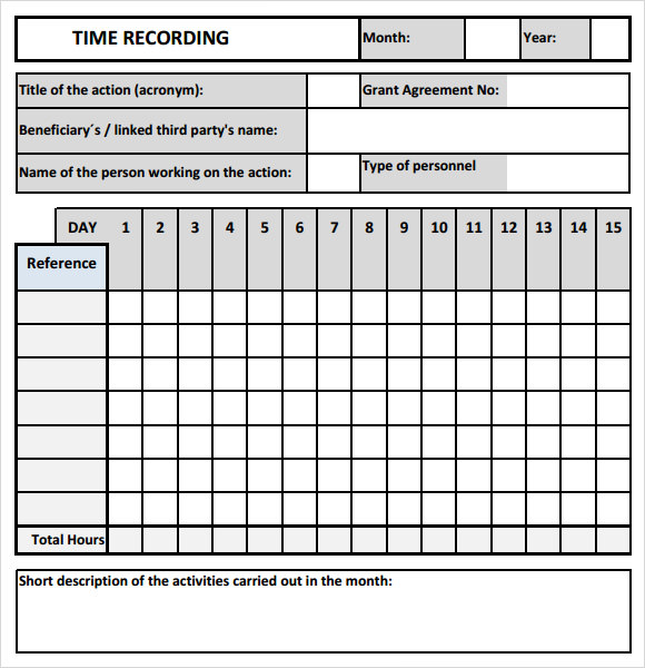 8+ Time Tracking Samples  Sample Templates