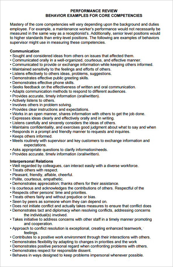 9 Employee Evaluation Templates Sample Templates   Employee Evaluation Phrases 