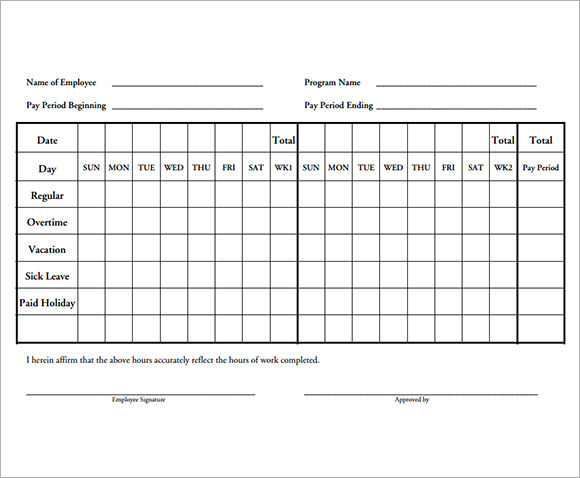 employee time clock sheets