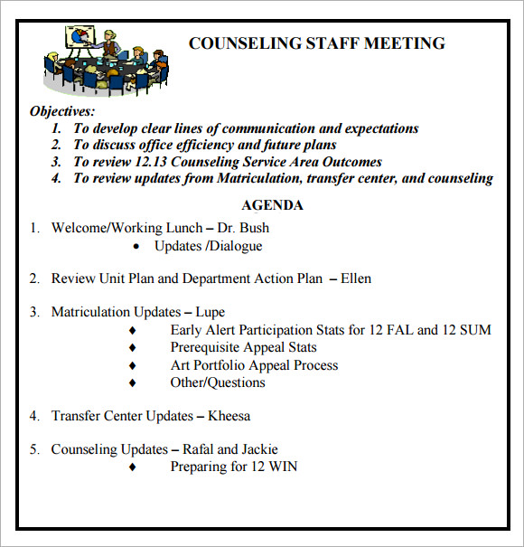 staff meeting agenda template