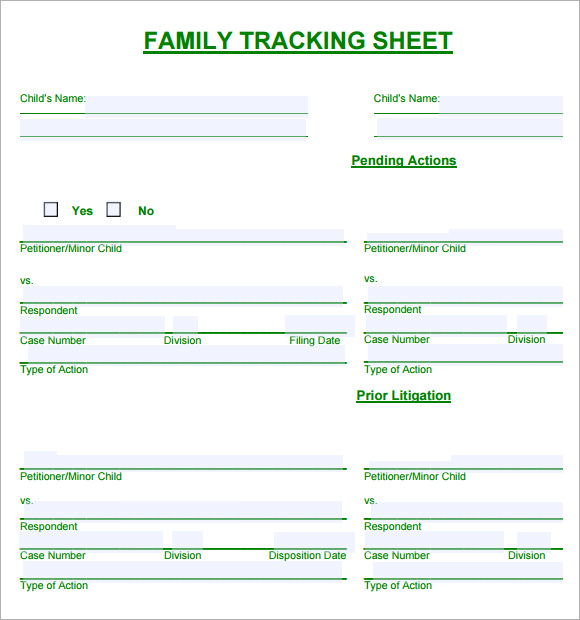family tracking sheet