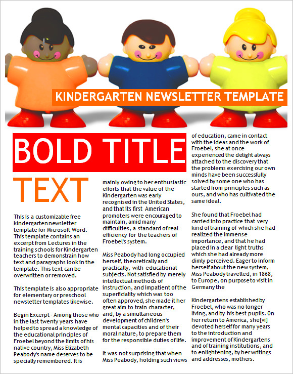 FREE 12 Sample Kindergarten Newsletter Templates In PDF MS Word 