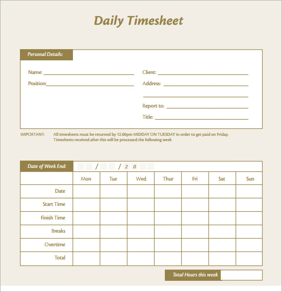 free sample daily timesheet