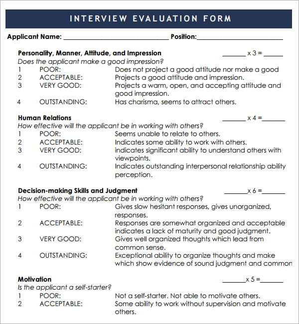 Interview Evaluation - 7 Free Download for PDF