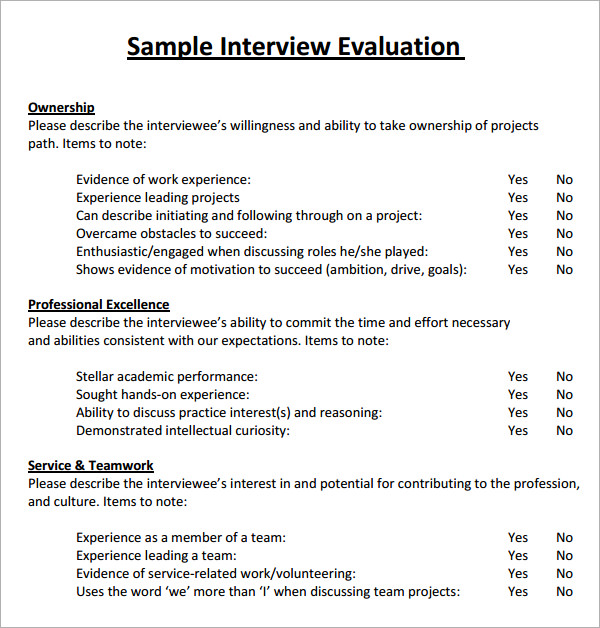 interview evaluation sample