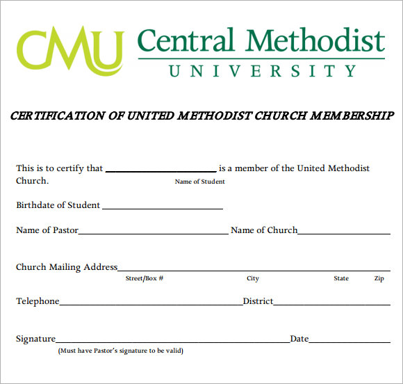 methodist membership certificate