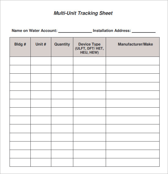 multi unit tracking sheet template