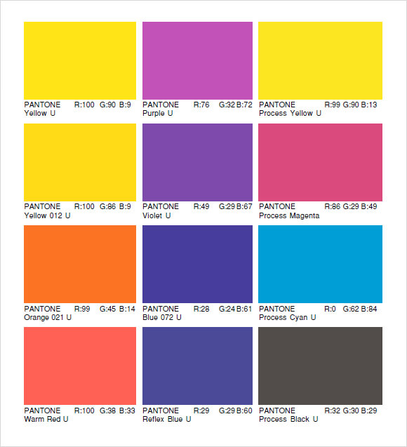 pantone color chart rgb