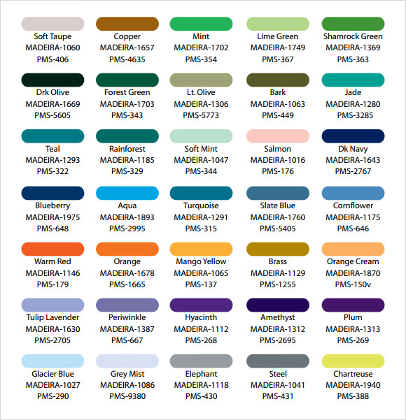 pantone metallic color chart