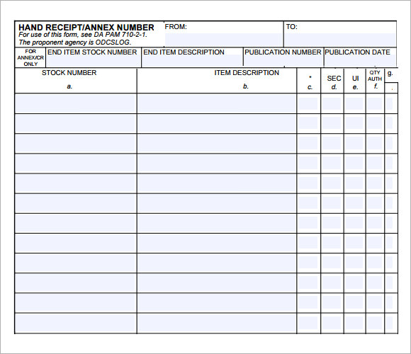 Fillable Hand Receipt Form - Printable Forms Free Online