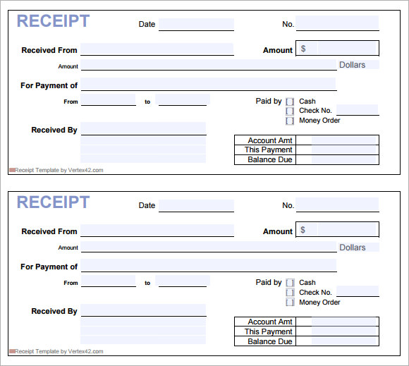 Printable Blank Receipt Form Template