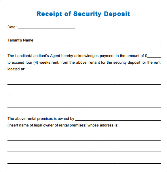 printable security deposit receipt template