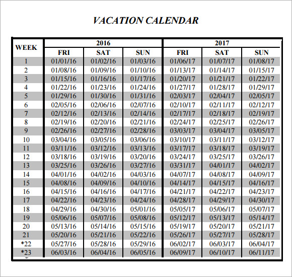 printable vacation calendar