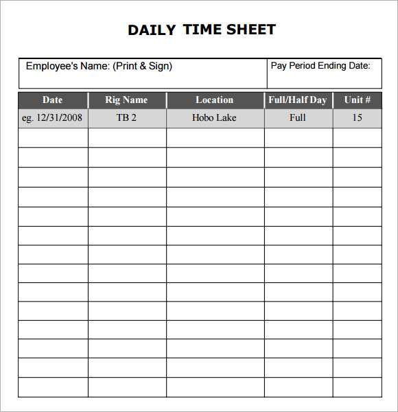 Daily Timesheet Template Calep Midnightpig Co