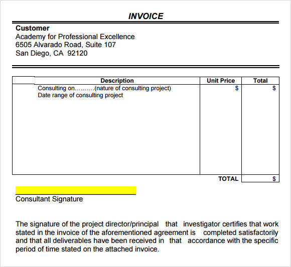 sample consulting invoice template