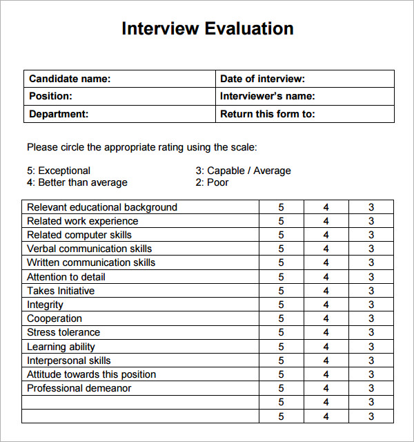 FREE 7+ Interview Evaluation Samples in PDF | MS Word