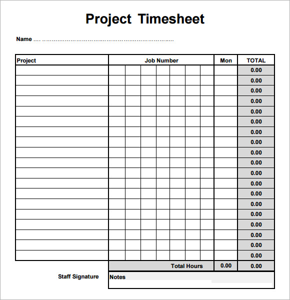 sample project timesheet