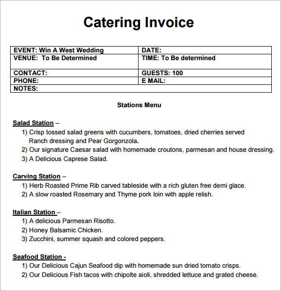 us form invoice commercial 10 Download Free Template   Sample Catering  Invoice