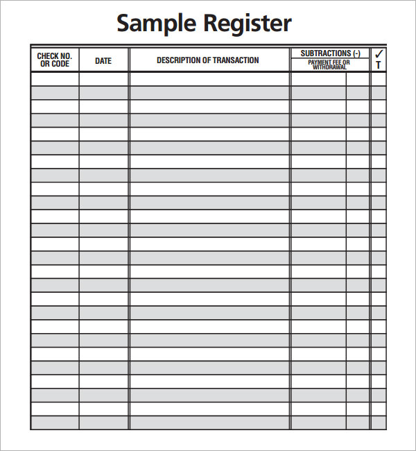 checkbook register template free printable