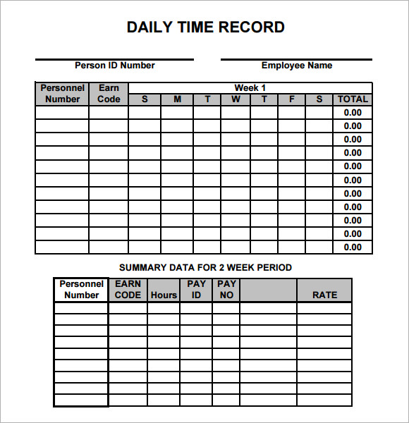 simple daily timesheet record