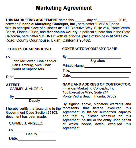 simple marketing agreement