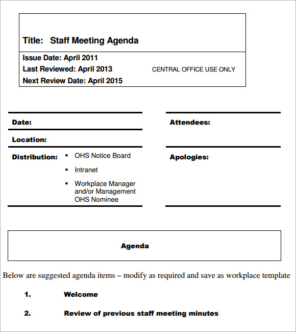 staff meeting agenda example