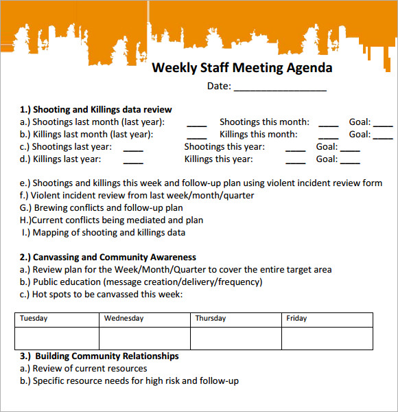 weekly staff meeting agenda template