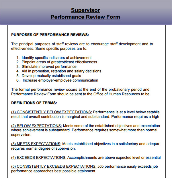 Supervisor Evaluation Template   Supervisor Evaluation Form 