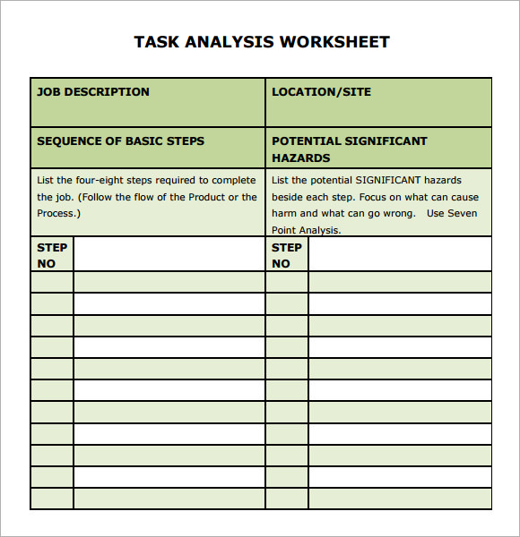task analysis worksheet