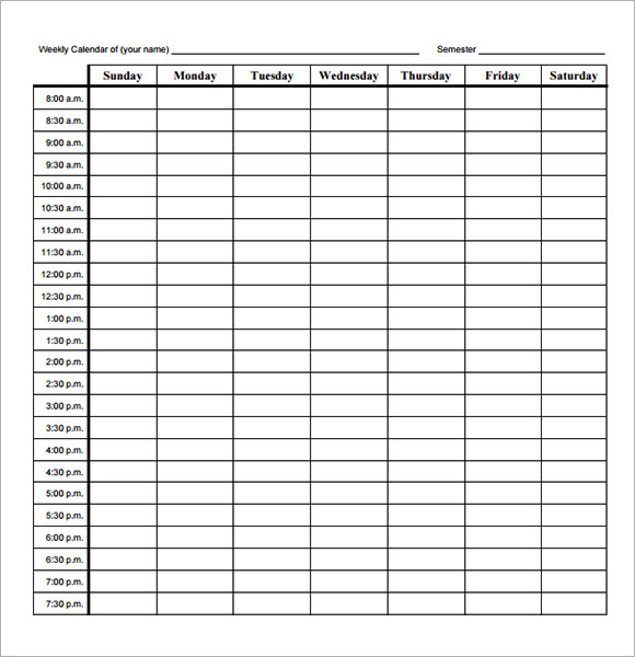 Calendar homework printable