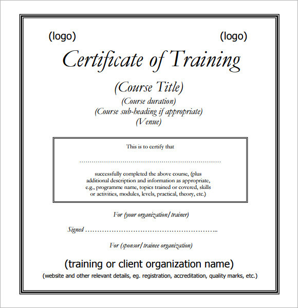 Training Course Completion Certificates