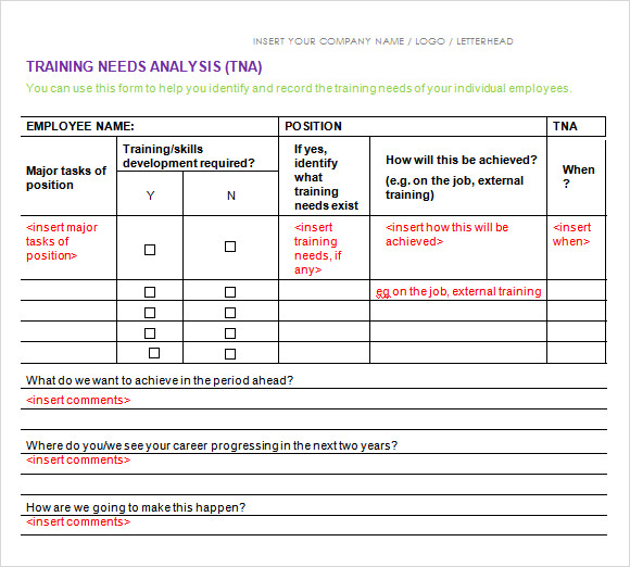 Sample Training Needs Analysis Templates Pdf Word Pages Sample Templates