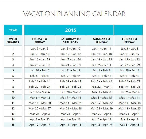 Vacation Schedule Template 2025