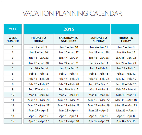 7+ Sample Vacation Calendars Sample Templates