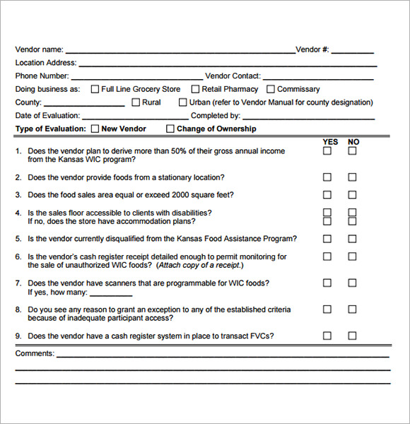 vendor evaluation forms