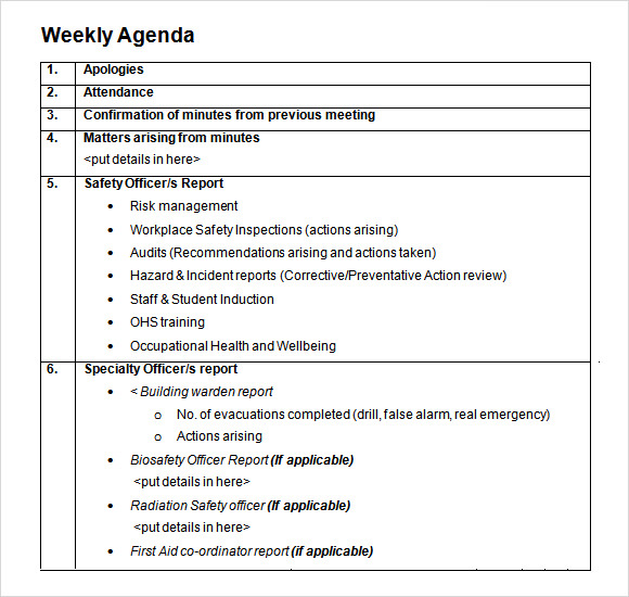 weekly agenda template