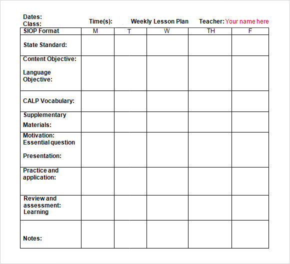 Download FREE 7+ Sample Weekly Lesson Plan Templates in Google Docs | MS Word | Pages | PDF