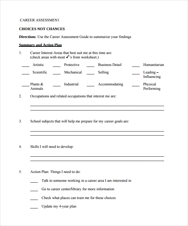 knowing yourself career assessment template